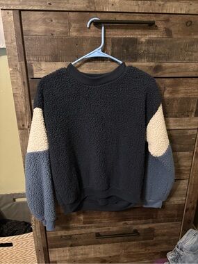 Navy Sherpa Sweatshirt with Colorblock Sleeves